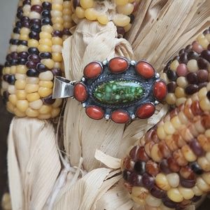 Amazing Handmade Sonoran Gold Turquoise & Mediterranean Coral Pendant ❤️🪸 🎁
